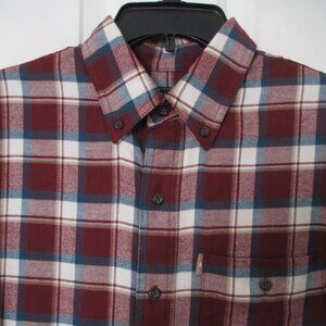 G.H. Bass & Co. Mens L/S Wine & Blue Lightweight Cotton Flannel Shirt NWOT - M